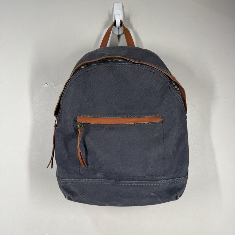 Madewell Charleston Heavy Canvas Laptop Backpack Leather Trim Dark Gray Commuter